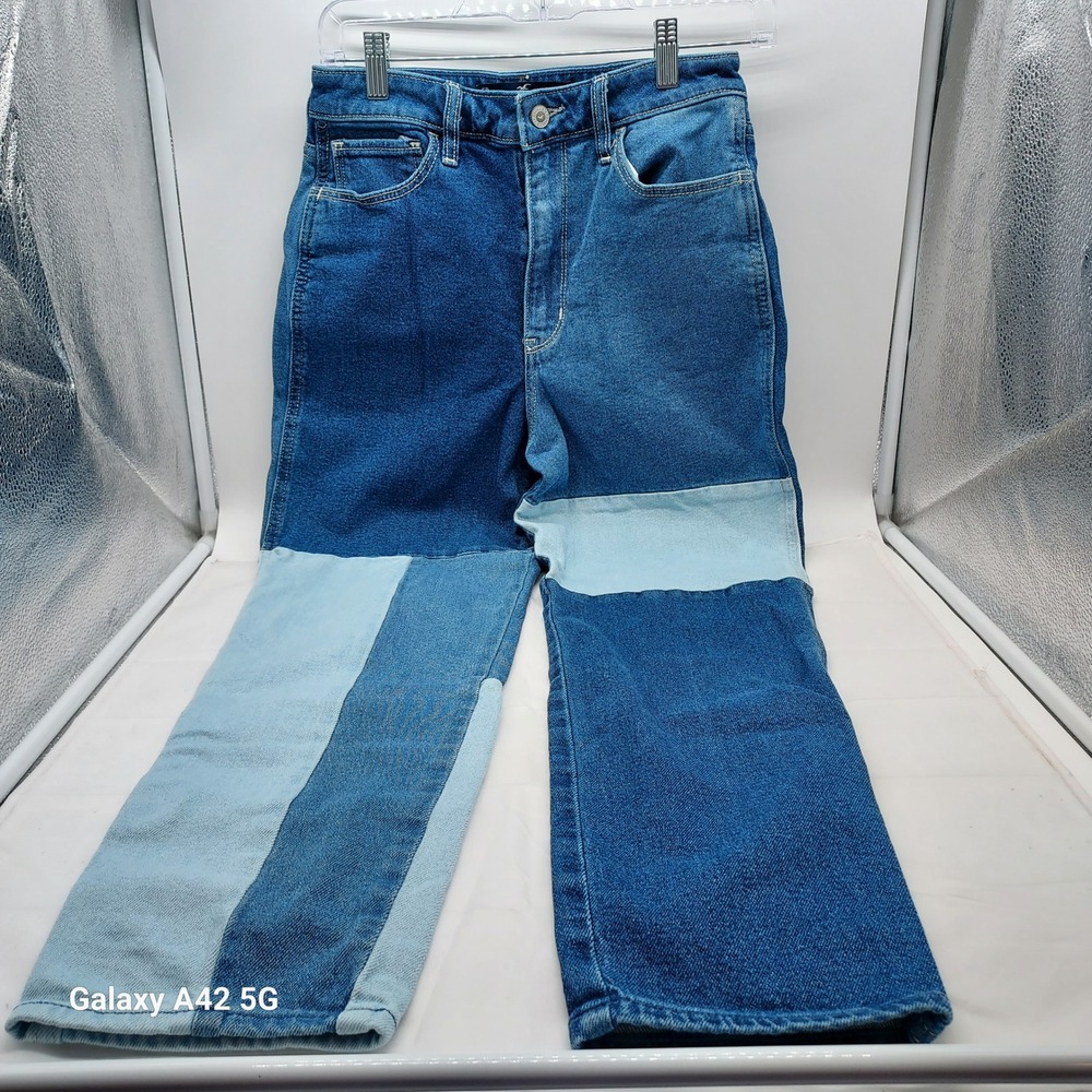 Hollister Ultra High-Rise Mom Jeans 5R W27 Two-Tone Patchwork Vintage Stretch